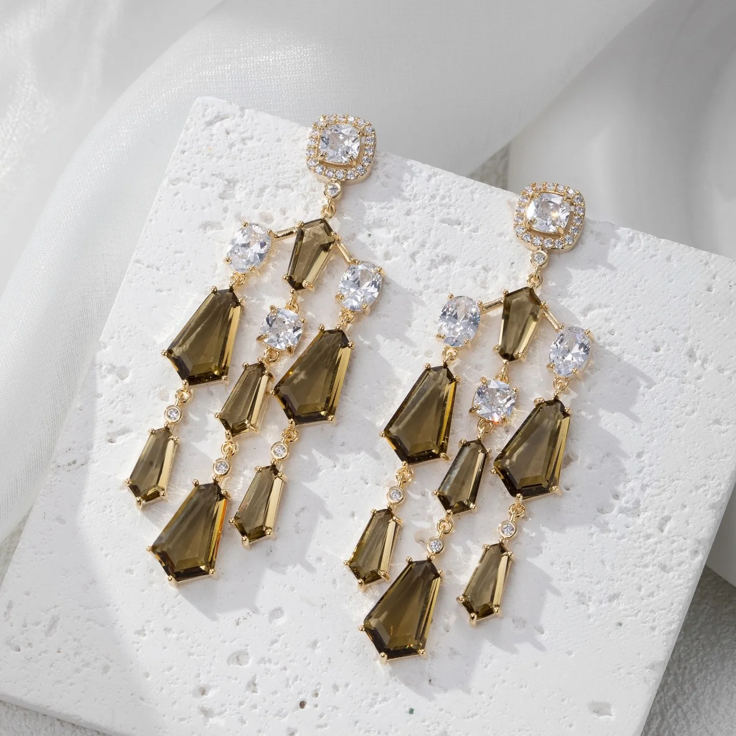 Bilincolor  Zircon hexagonal Tassel Earrings  for Women