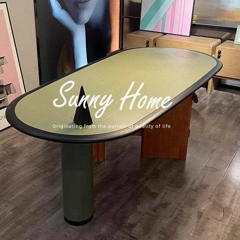 French Retro Oval Dining Table Solid Wood Two Tone Medieval Style Designer Furniture for Living Room Home Decor