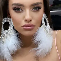 Stonefans Feather Exaggerated Earrings for Women Big Girls Y2k Luxury Designer Earrings Accessories Piercing Vintage Decoration