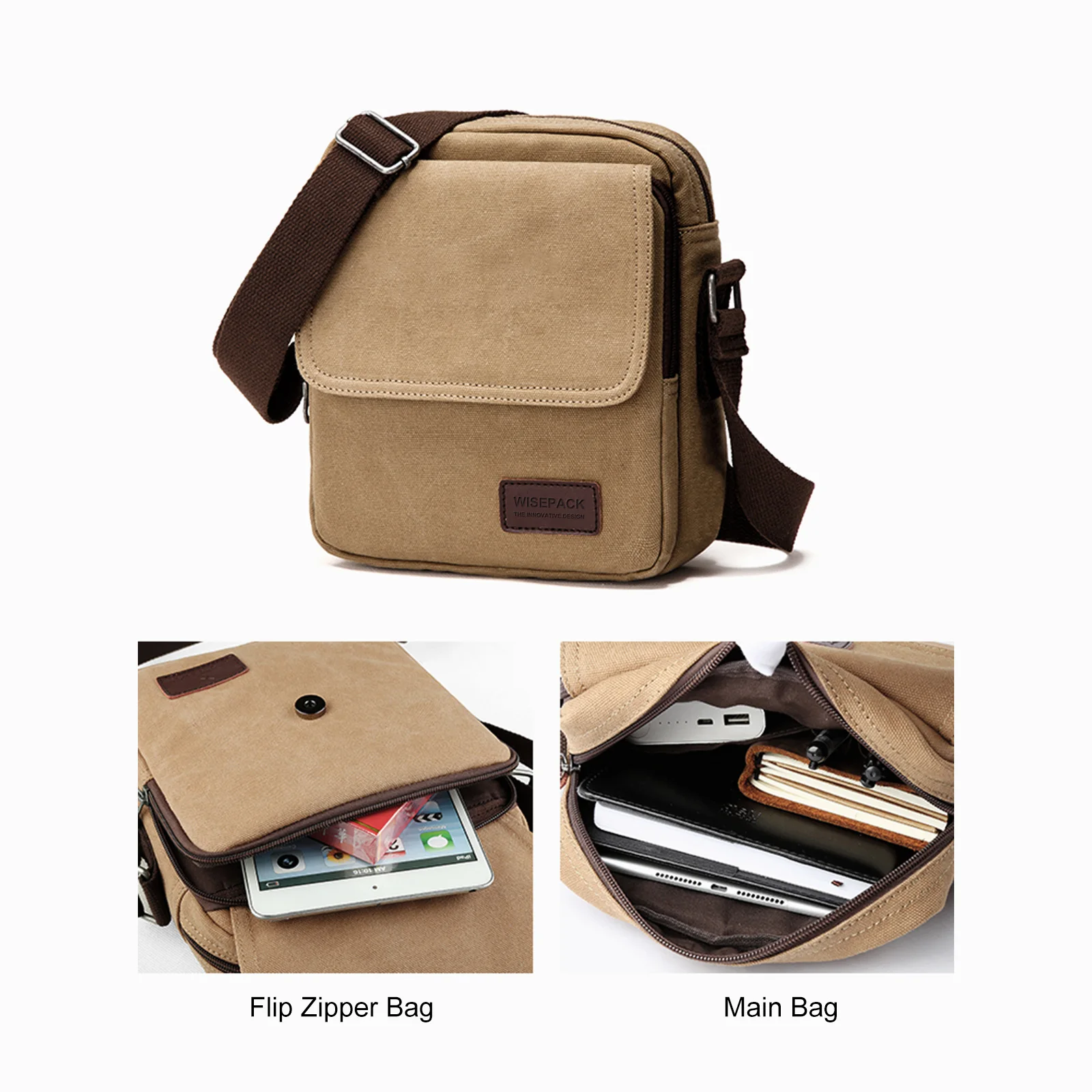 Men\'s Canvas Shoulder Bag Mini Cross Body Satchel Bag Crossbody Bags Travel Handbag Business Casual Briefcase Bag Male Tote Bag