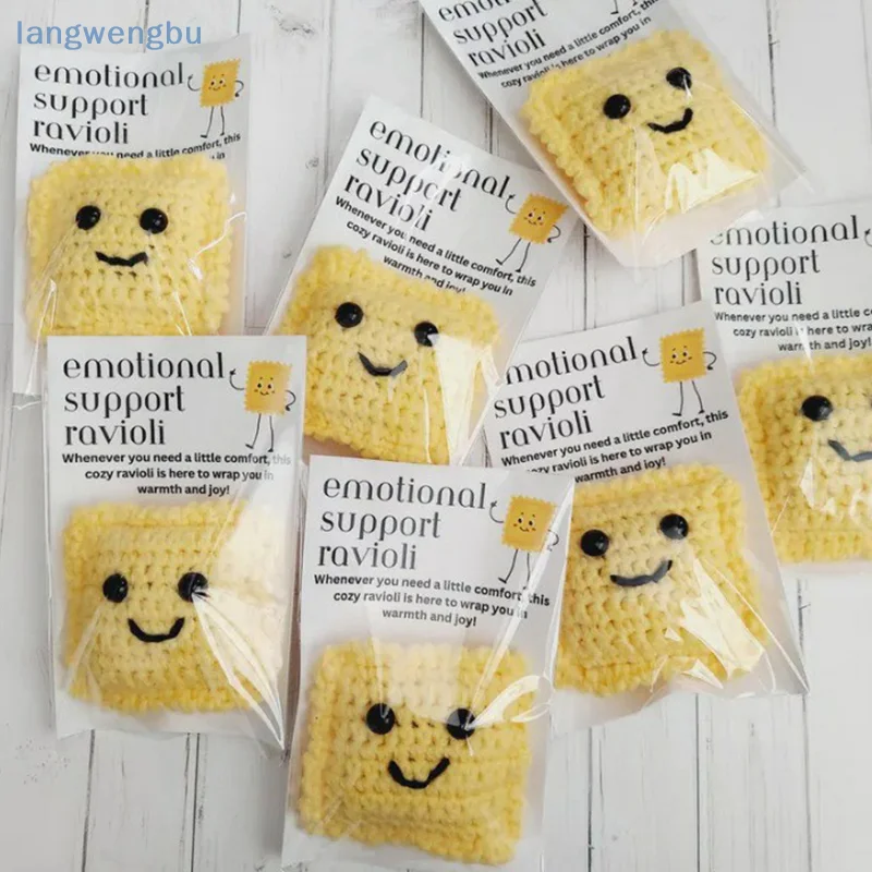 Emotional Support Ravioli Knitted Positive Energy Pocket Doll With Card For Home Room Decoration Gift