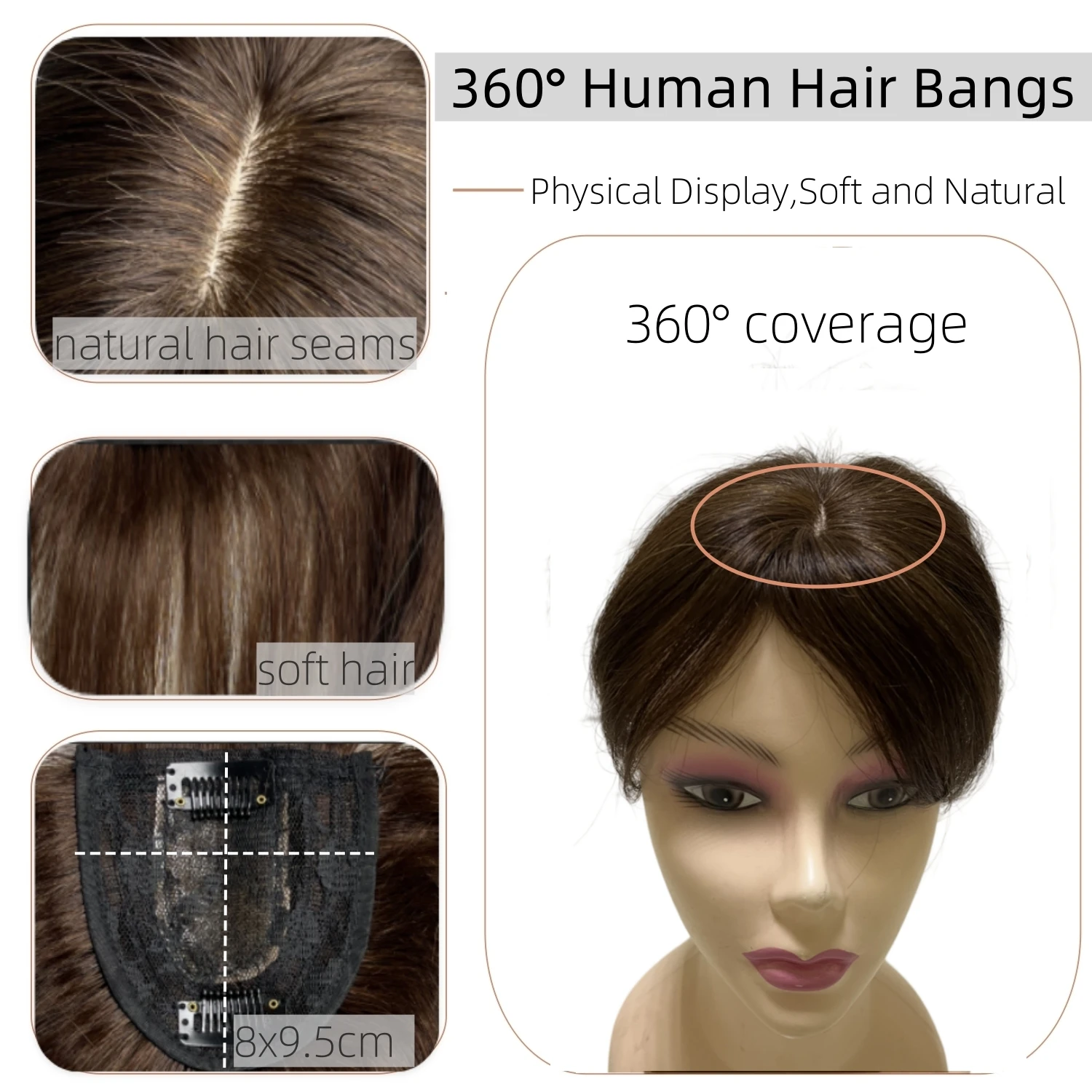 Topper per capelli corti da 15 cm per donne e uomini Piccoli toppers per capelli umani Clip-on posticci per diradare la linea di parti di capelli Facile da indossare