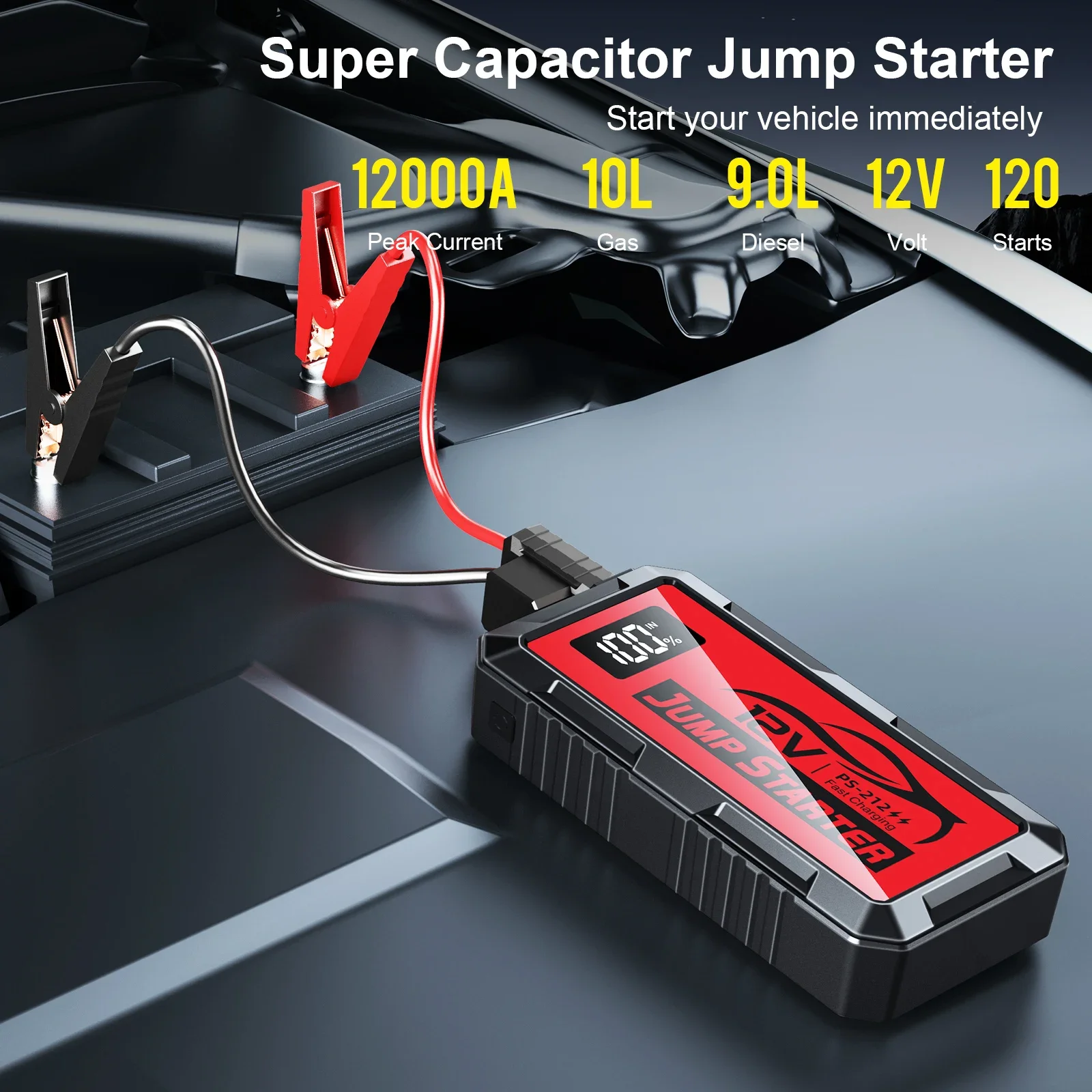 12000a 10000amp 8000a 4000a Super Capacitor 12v Booster Portable Charger Auto Starting Device PowerBank Car Jump Starter Battery