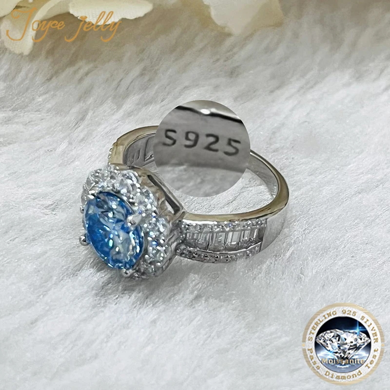 JoyceJelly 2ct Royal Blue Moissanite Ring for Cham Lady Round 8H8A Cut VVS1 Moissanite Diamond Dating Wedding Party Jewerly Gift