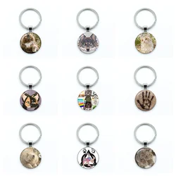 Cartoon Cat Therian Cute Wolf Fox Theta-Delta Sign Aesthetic Glass Dome Key Ring Pendant Children's Bag Accessories Gift