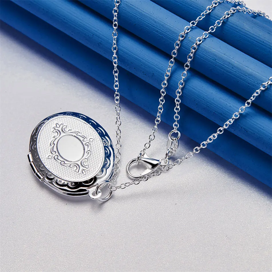 925 sterling silver 16-30 inch exquisite foldable photo frame pendant necklace for women's fashion jewelry wedding accessories