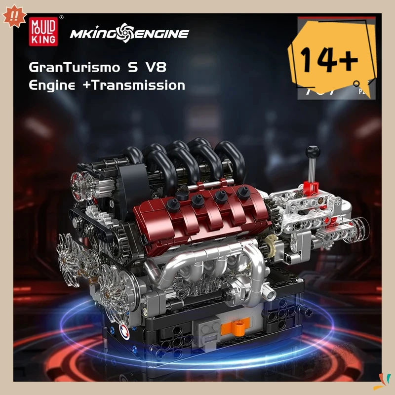 

MOULDKING GTS V8 Engine+Transmission Building Blocks Classic Luxury Car Engine with Gearbox Control Toys Kids Gifts 10227