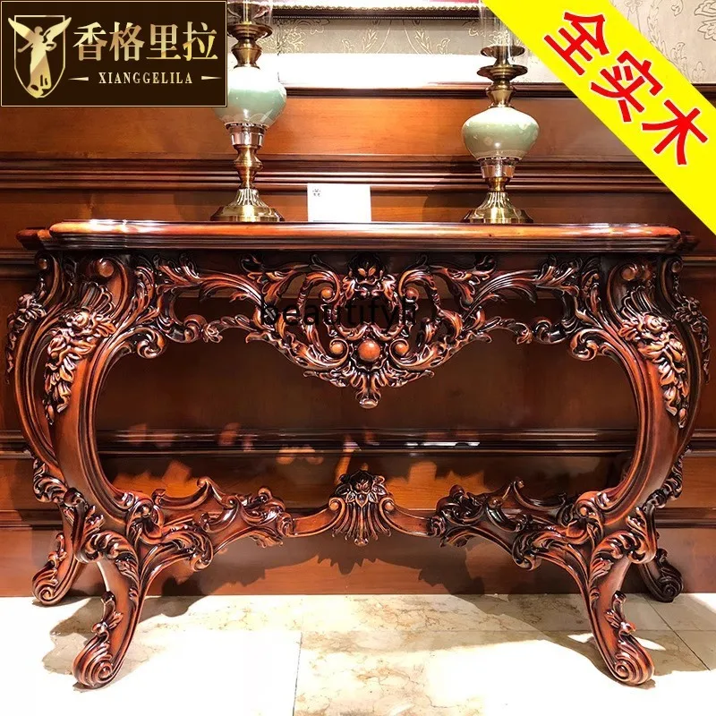 

Entrance table American full solid wood carving flower entrance table living room 1.6 meters decorative table