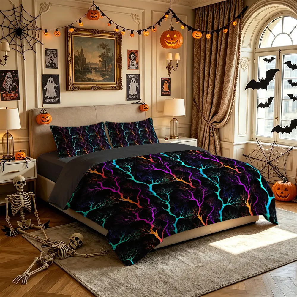 3PCS Colorful Withered Tree Branch Print Bedding Set,1 Duvet Cover+2 Pillowcases,No Filling,Soft Comfortable Fabric,Machine W