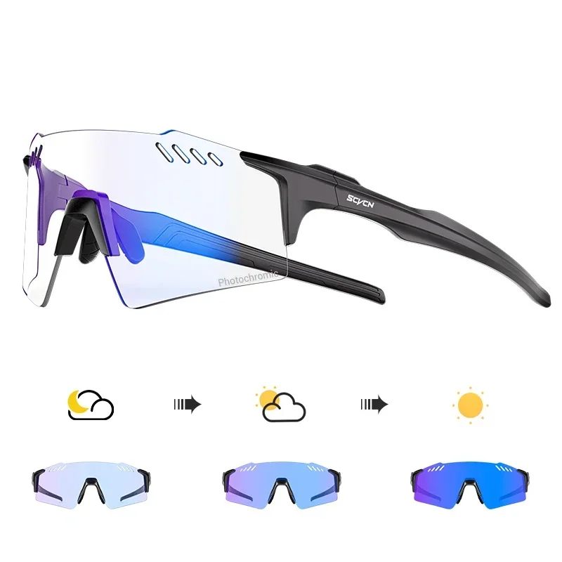 SCVCN Photochromic Cycling Glasss Men Goggles Mtb Bicycle Eyewear Rimless Outdoor Sports Running Drving Sunglasses