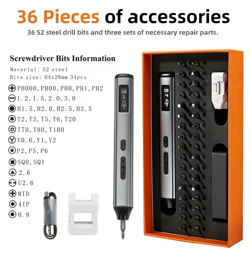 Cordless Electric Screwdriver 36 1 Small DIY Storage Box Rotating Design for Phone Electronic Devices 3.7V Lithium-ion Battery 3
