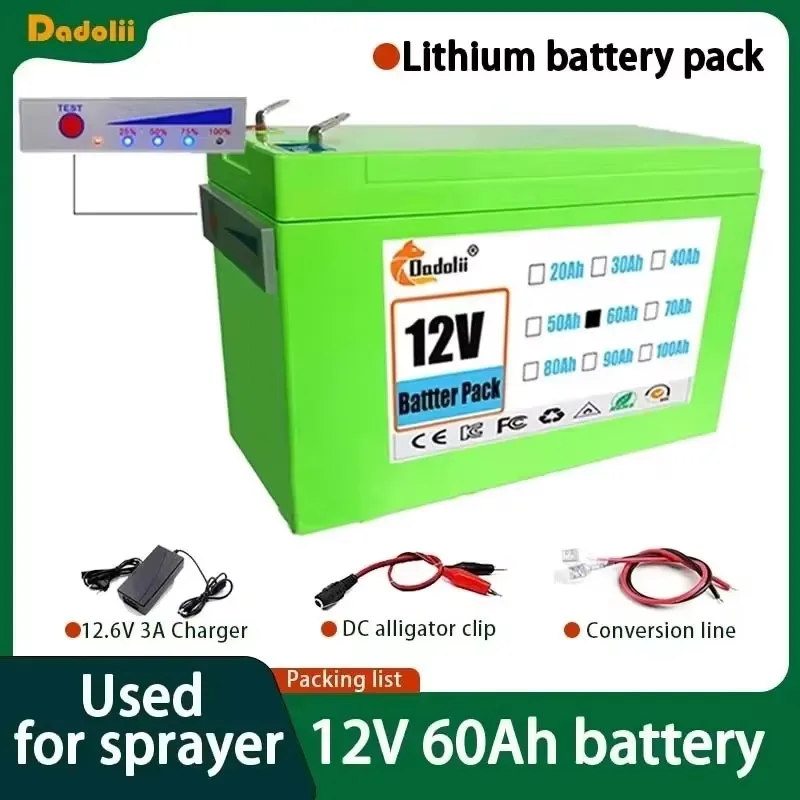 

12V 60Ah Lithium Battery Pack-30A BMS High-Current for Electric Sprayer/Vehicle/Trolling Motor 18650 Li-ion Cells 5000+ Cycles I