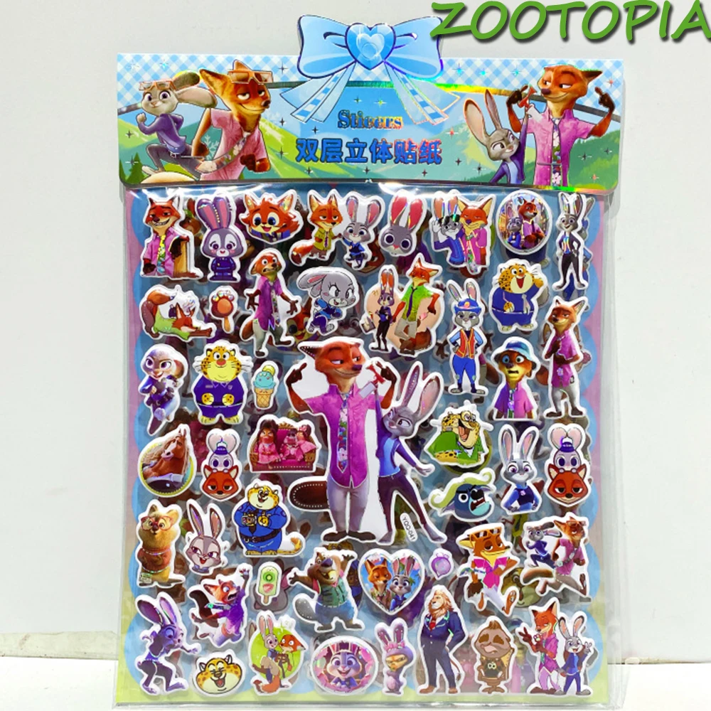 Zootopia Adesivi in rilievo 3D Kawaii - 6 sacchetti di decalcomanie in lamina d'oro a doppio strato, regalo di decorazioni per scrapbooking per diario fai da te per i fan
