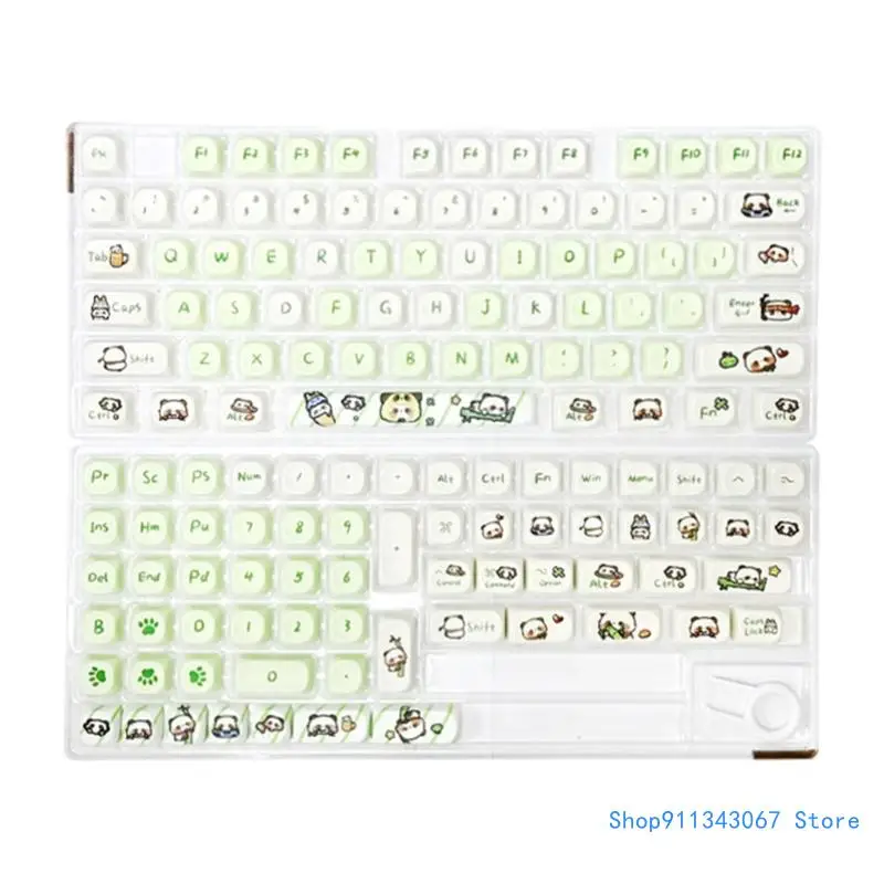 Unique Cartoon Milky Green Panda Theme Keycap Set 137 Keys PBT MOA Height Drop shipping