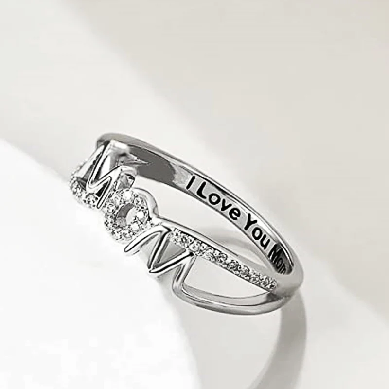 Huitan Dazzling Mom Rings with Cubic Zirconia Simple Stylish Anniversary Gift for Mother/Wife Fashion Women Rings Chic Jewelry