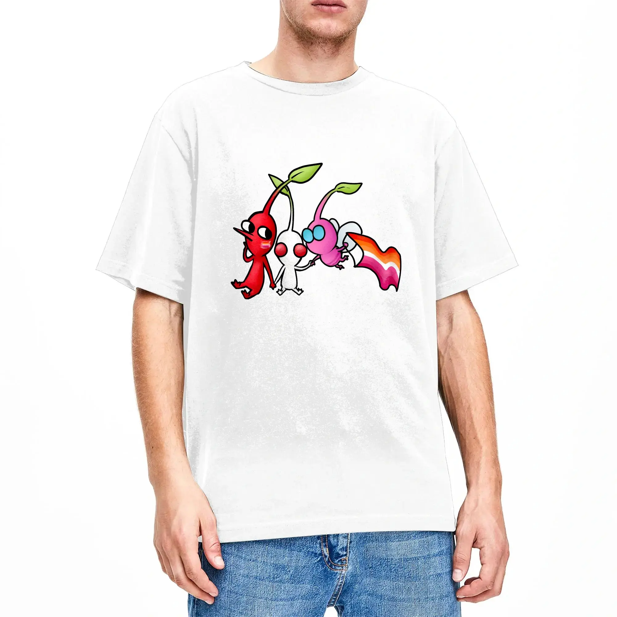 Casual T Shirt Beach Pride Leisure T-Shirts Pikmins 100% Cotton Tee Shirt for Male Y2K Casual Short Sleeve Clothing