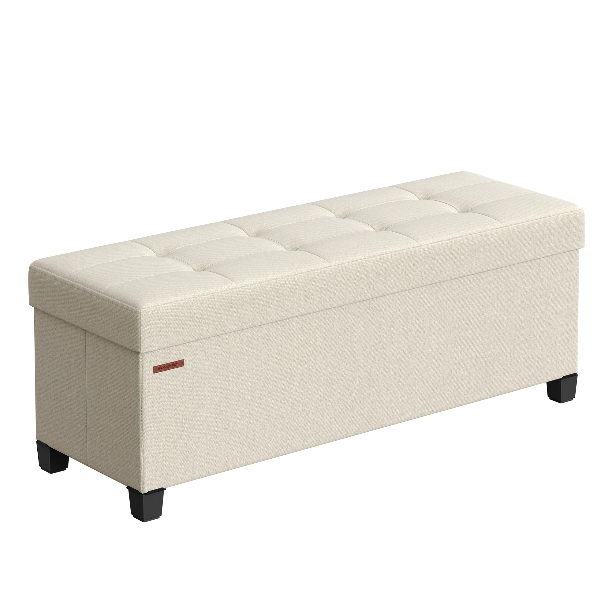 SONGMICS Storage Ottoman Bench, Foldable Foot Rest with Legs, 15 x 43 x 15.7 Inches, End of Bed Bench, Storage Chest