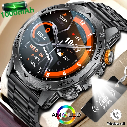 LIGE nuevo reloj inteligente para hombres 1000mAh batería de gran capacidad linterna para exteriores llamada Bluetooth impermeable deporte Fitness Smartwatch