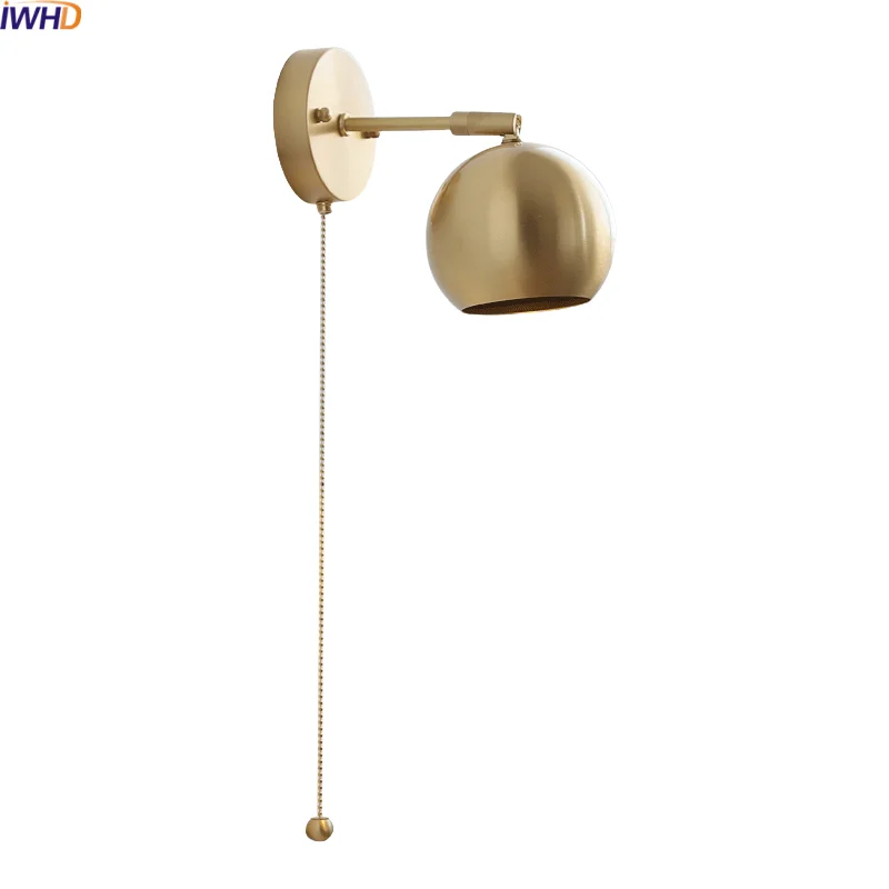 

IWHD Interior Bedside LED Wall Lamps Modern Home Decoration E27 Bulb Gold Copper Swing Arm Bathroom Stair Light Aplique Pared