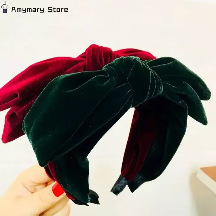 2024 New Helisopus Vintage Thick Knot Headbands For Women Velvet Retro Big Bow Hairband Women Fashion Hair Accessories