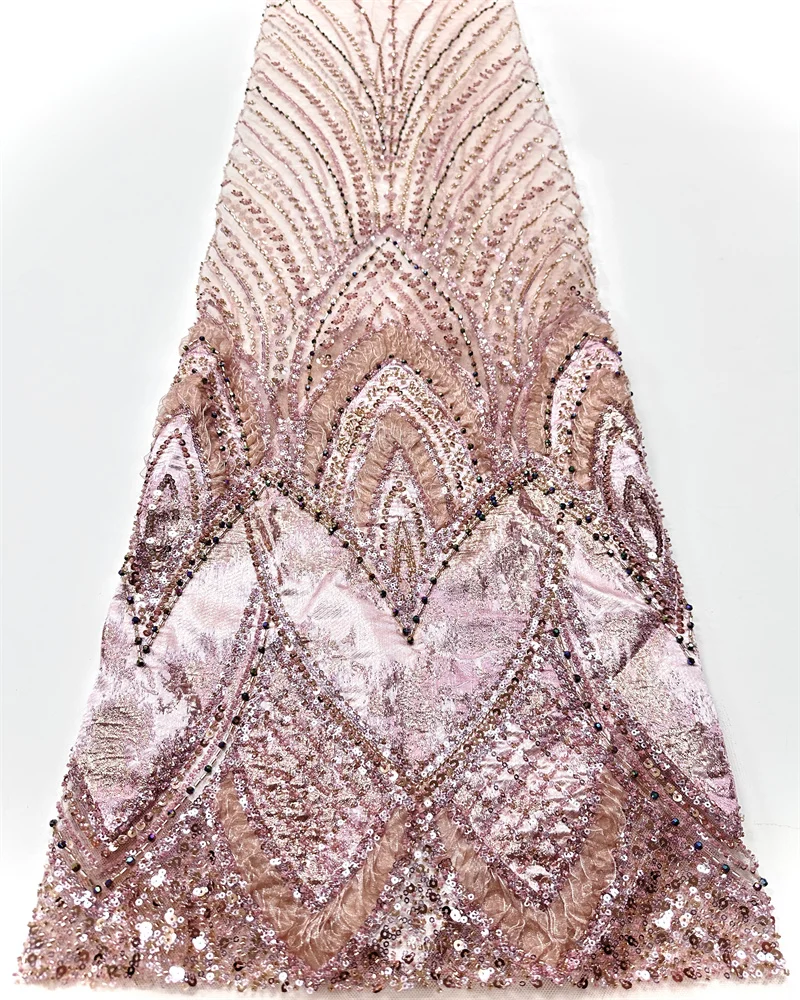 

African Beads Lace Fabric 2026 High Quality Lace French Nigerian Groom Sequins Lace Fabrics For Wedding Party Dress Sewing