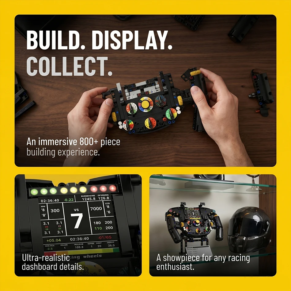 

2026 Creative Game Racing Steering Wheel Building Blocks Set Simulation Car Wheel Mobile Phone Stand Bricks Toys for Adults Gift