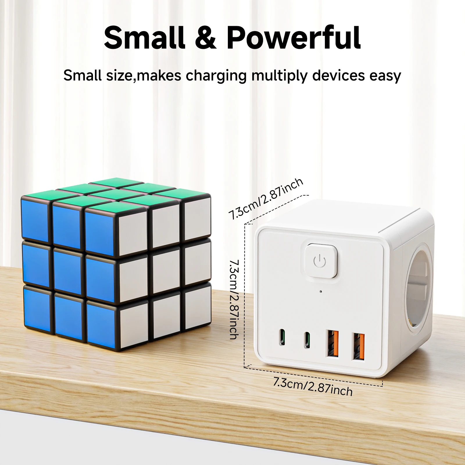 1 stuk Multifunctionele Europese stekkerdoos, bescherming tegen overspanning, 3 AC-aansluitingen, 2 USB-aansluitingen en 2 USB-poorten.