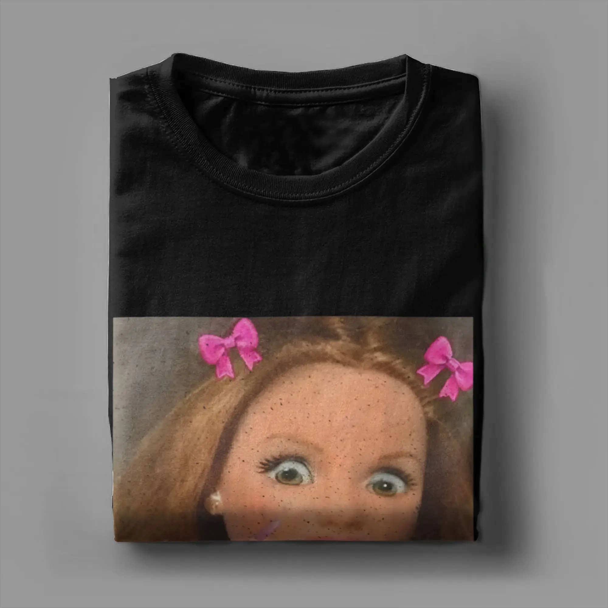 Doll Face Meme Middle Finger  T Shirt for Men 100% Cotton Unique T-Shirts O Neck  Tees Short Sleeve Tops Plus Size