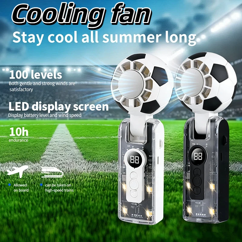 

2026 Football Ice Pack Fan Handheld Digital Display High-speed Fan Portable Violent Folding Transparent Fan For Summer New