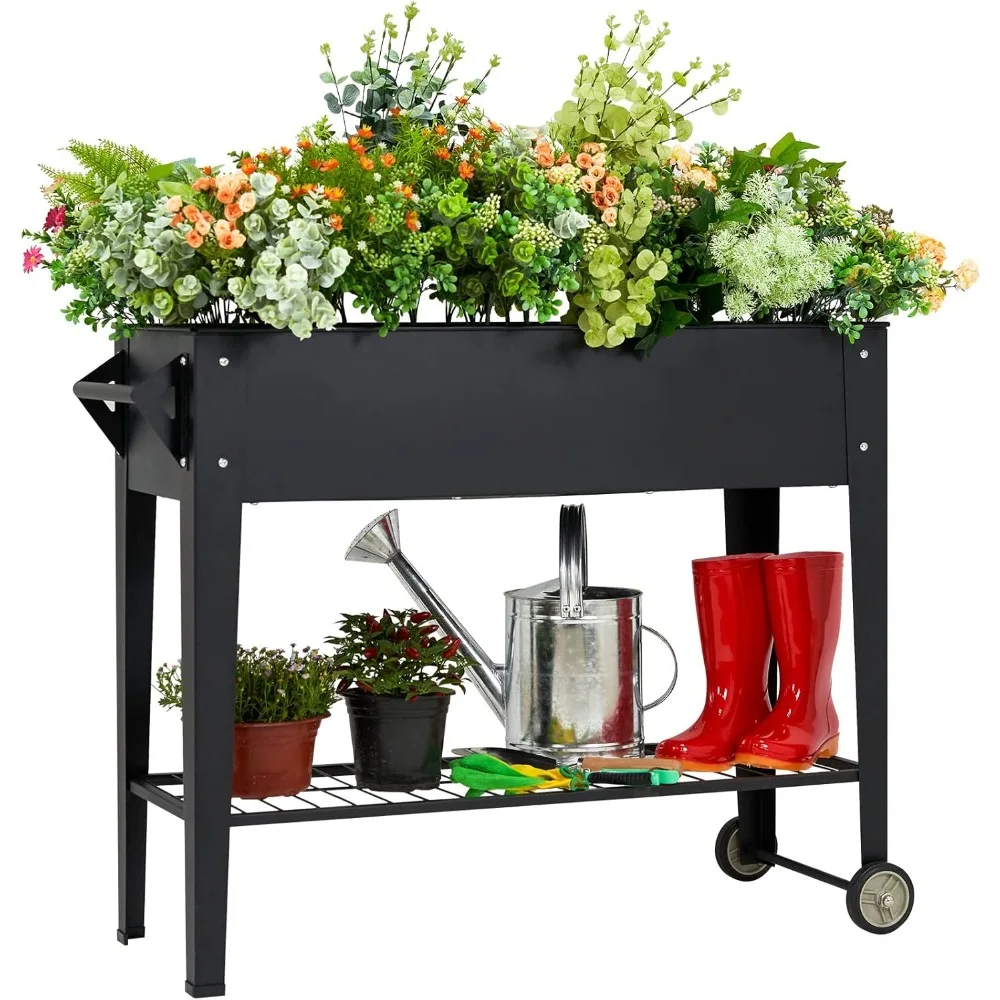 

Elevate Herb Garden Planter Box Outdoor Raised Beds with Legs Wheels for Vegetables Flower Tomato Patio Backyard, Black, Planter