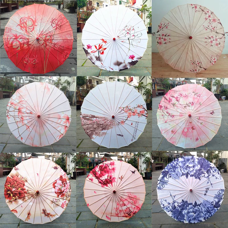 82CM Cloth Chinese Style Oil-Paper Style Umbrella Hanfu Female Rainproof Dance Umbrella Home Decor Classical Sombrilla