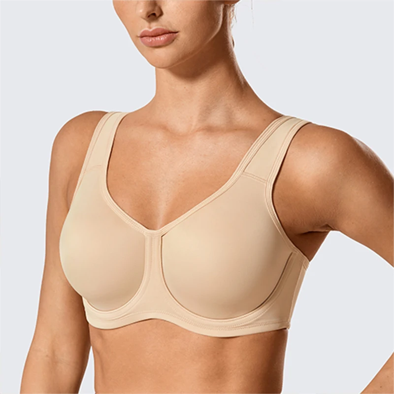 Womens High Impact Sports Bra Double Layer Max Control Non Padded Underwire Active Bra 34 36 38 40 42 44 46 48 C D DD E F G H I