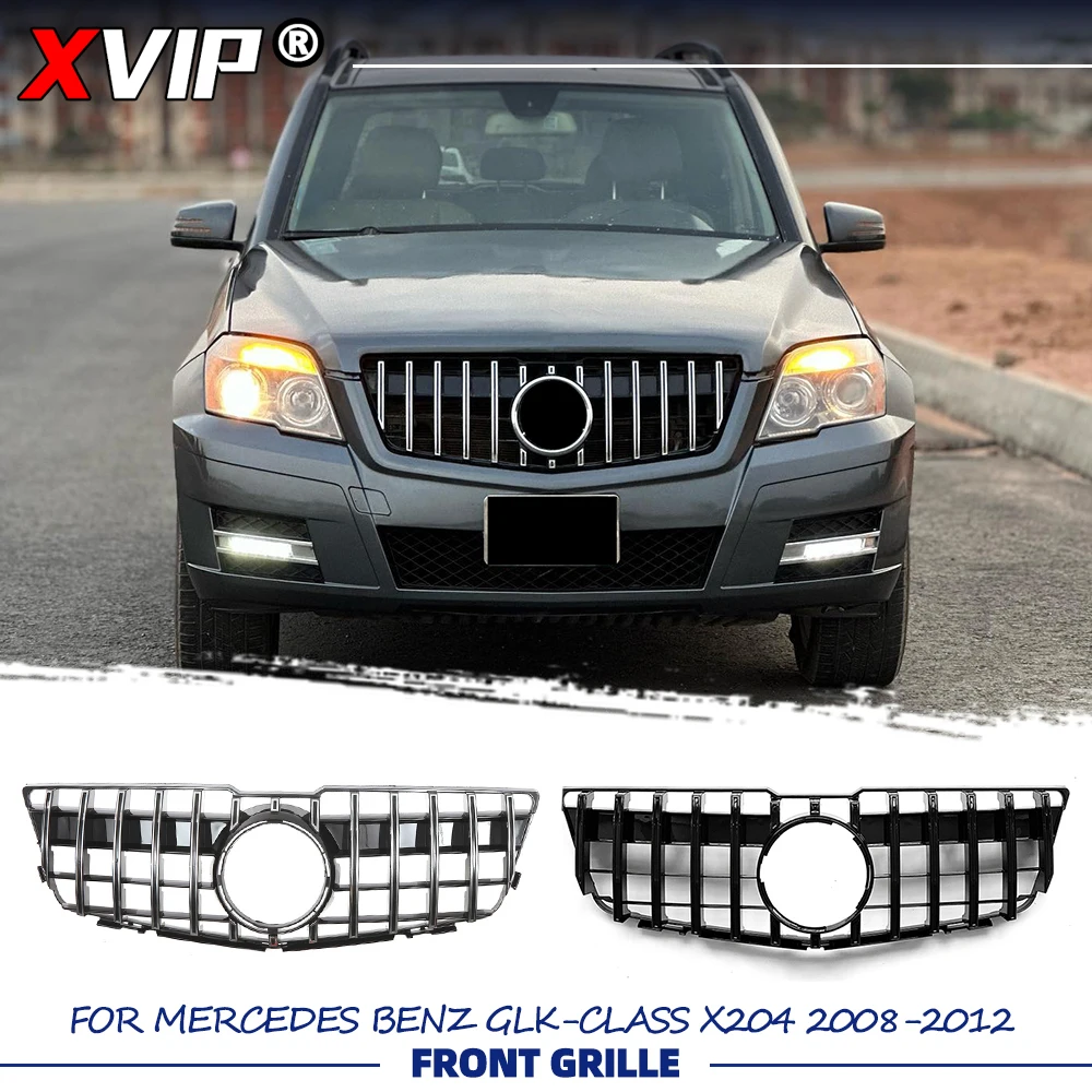 

XVIP Glossy Black GTR Style Bumper Grille Chrome Silver Upper Grille For Mercedes Benz GLK-Class X204 08-12 GLK280 GLK300 GLK350