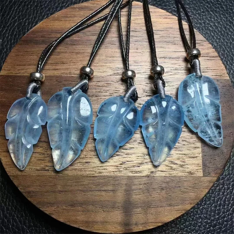 Natural Aquamarine Leaf Pendant DIY Necklace Bracelet Children Healing Fengshui Jewelry Gift 1PCS