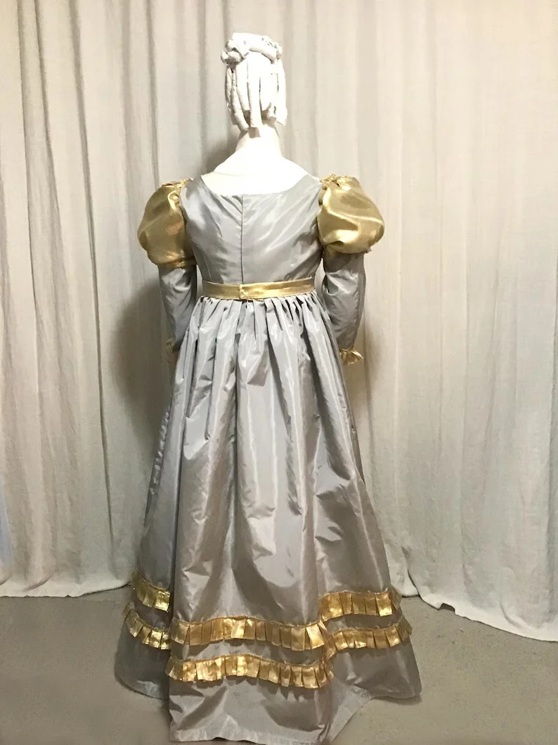 리젠시 데이 드레스 여성용 영국풍 퍼프 롱 슬리브 볼 가운 중세 제인 오스틴 하이 웨이스트 티 파티 워킹 드레스