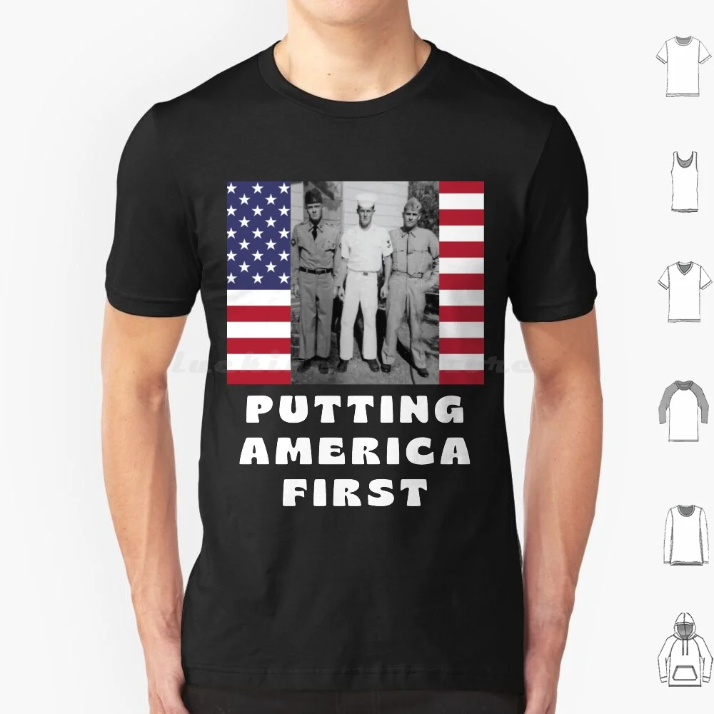 Putting America First T Shirt Big Size 100% Cotton Military Veteran Vietnam Veteran Vietnam Era God Bless America Army Navy