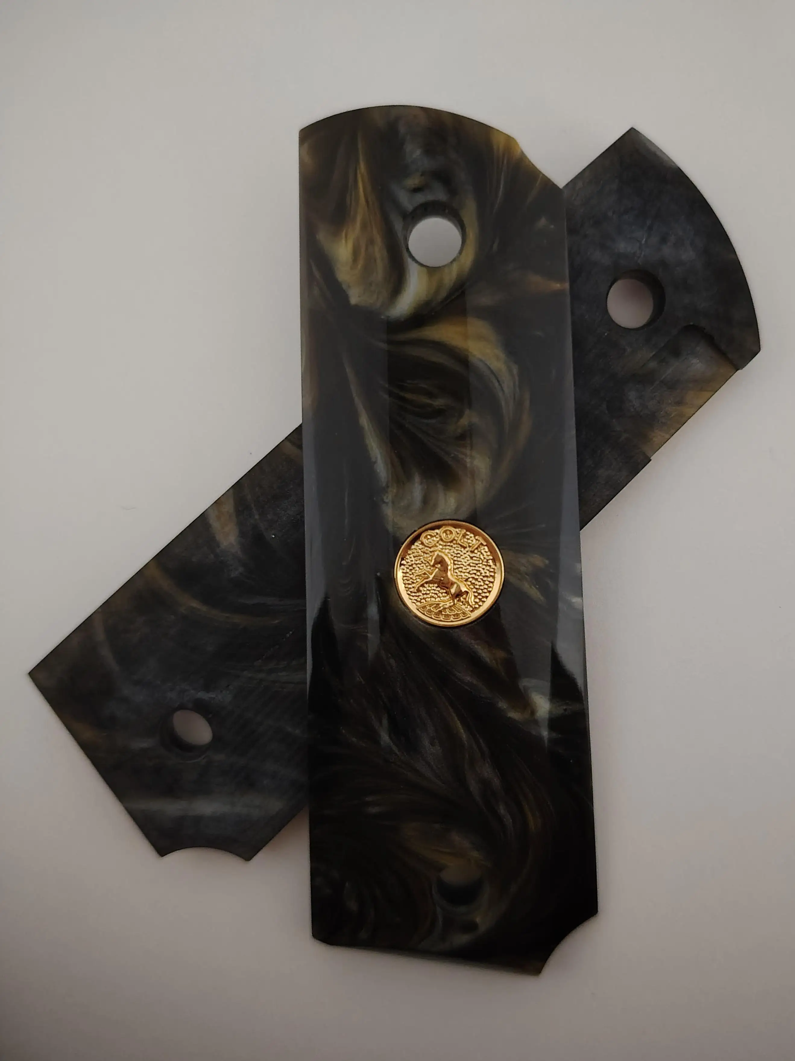 Empuñaduras 1911 de tamaño completo, medallón Colt en oro perlado marrón dorado, compatibles con Colt, Kimber, Springfield, Remington, Rock Island, Government Commander