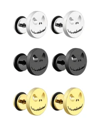 1 Pair Fashion Punk Round Cake Stud Earrings for Men Women Smile Halloween Pumpkin Head Earings Stainless Steel Jewelry Gifts
