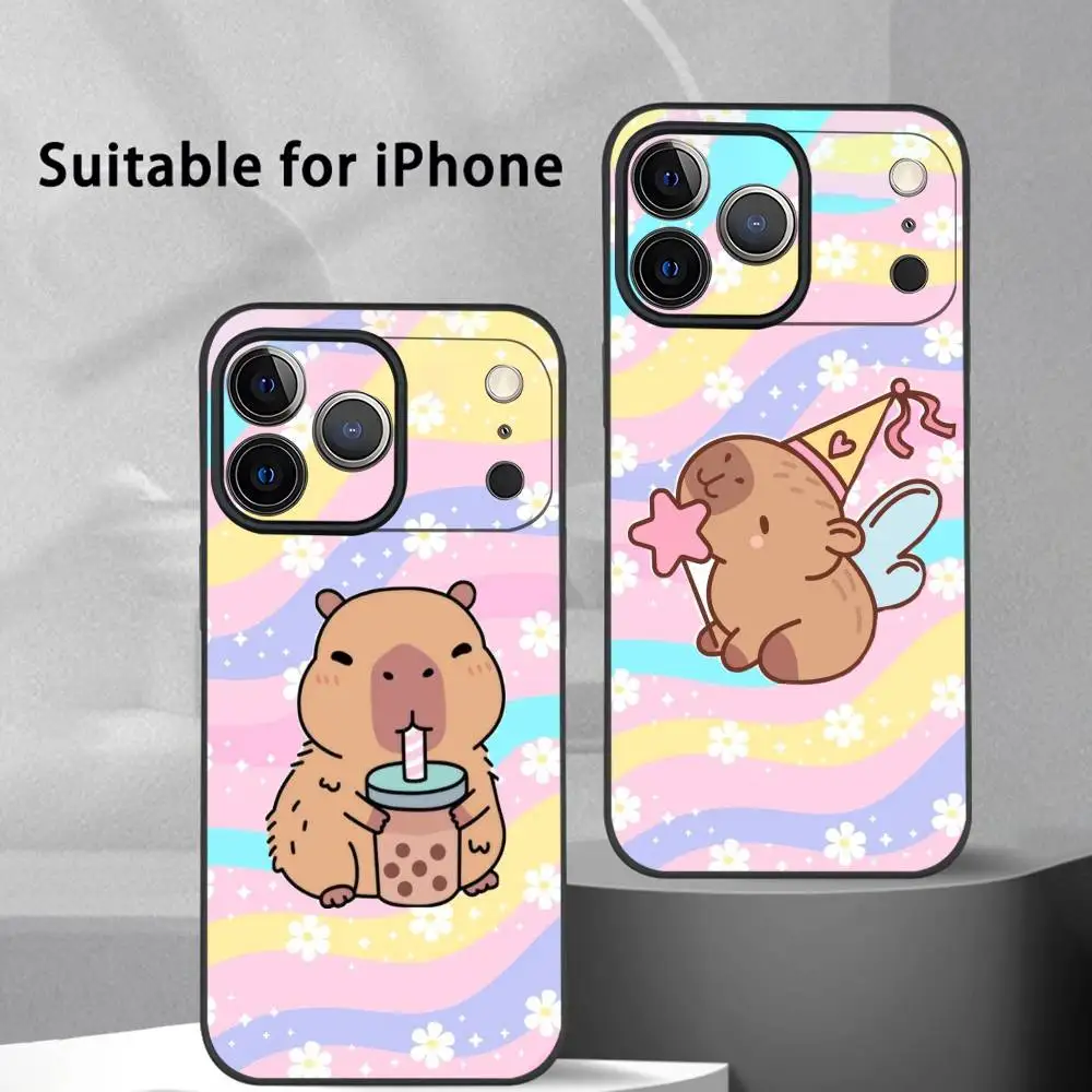 

Cute Capybara phone case for iPhone 17 16 15 14 13 Pro Max Plus Mini Frosted Soft Case Funda Shockproof Cases