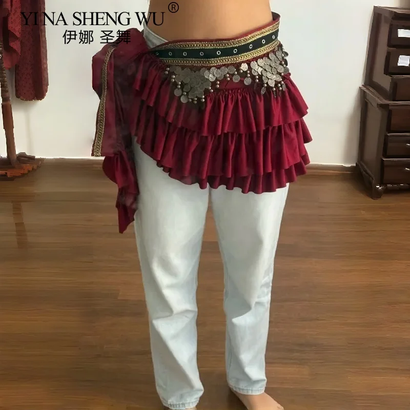 Womens Belly Dance Hip Scarf With Copper Coin Tribal ATS Vintage Satin Wrap Belt Extra Long Luxury Arabic Costume Photography
