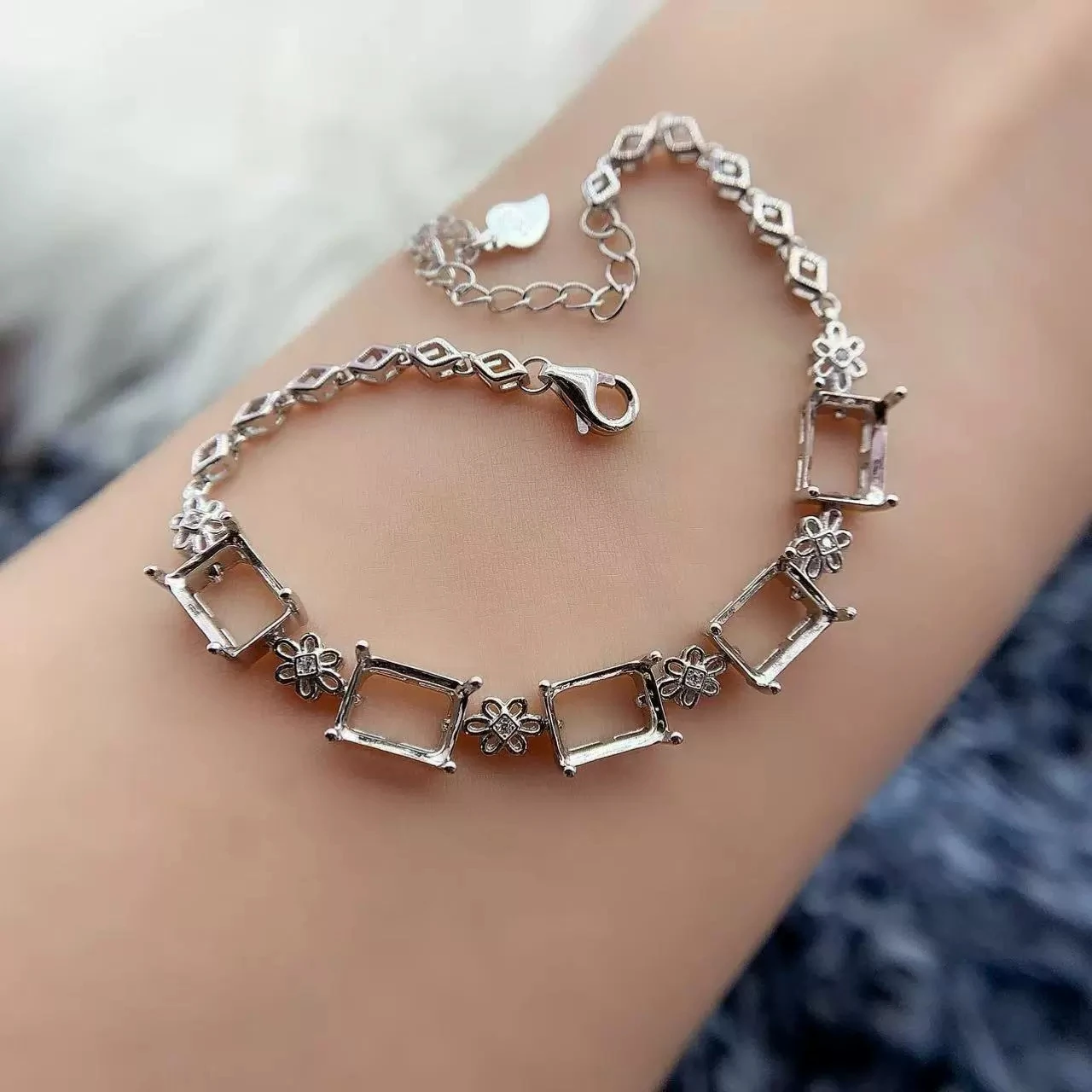 

MeiBaPJ Inlay Rectangle 6*8mm x5 pcs S925 Sterling Silver DIY Bracelet Setting Womens Weddings Jewelry Free Delivery Wholesale