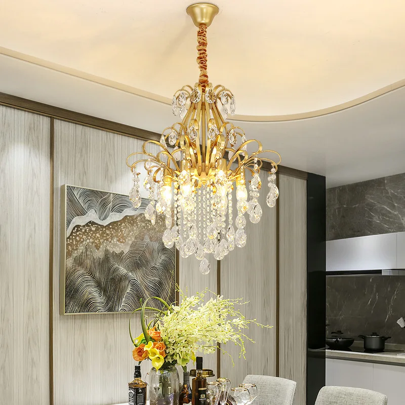 

American Light Luxury Crystal Chandelier French Restaurant Pendant Ceiling Lamp Staircase Corridor Bedroom Hanging Light Fixture