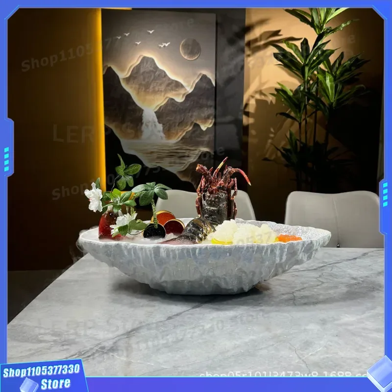 Dark Blue Ceramic Sashimi Plate Japanese Style Seafood Dish High End Ice Platter For Raw Fish Salmon Serving Tray Tableware