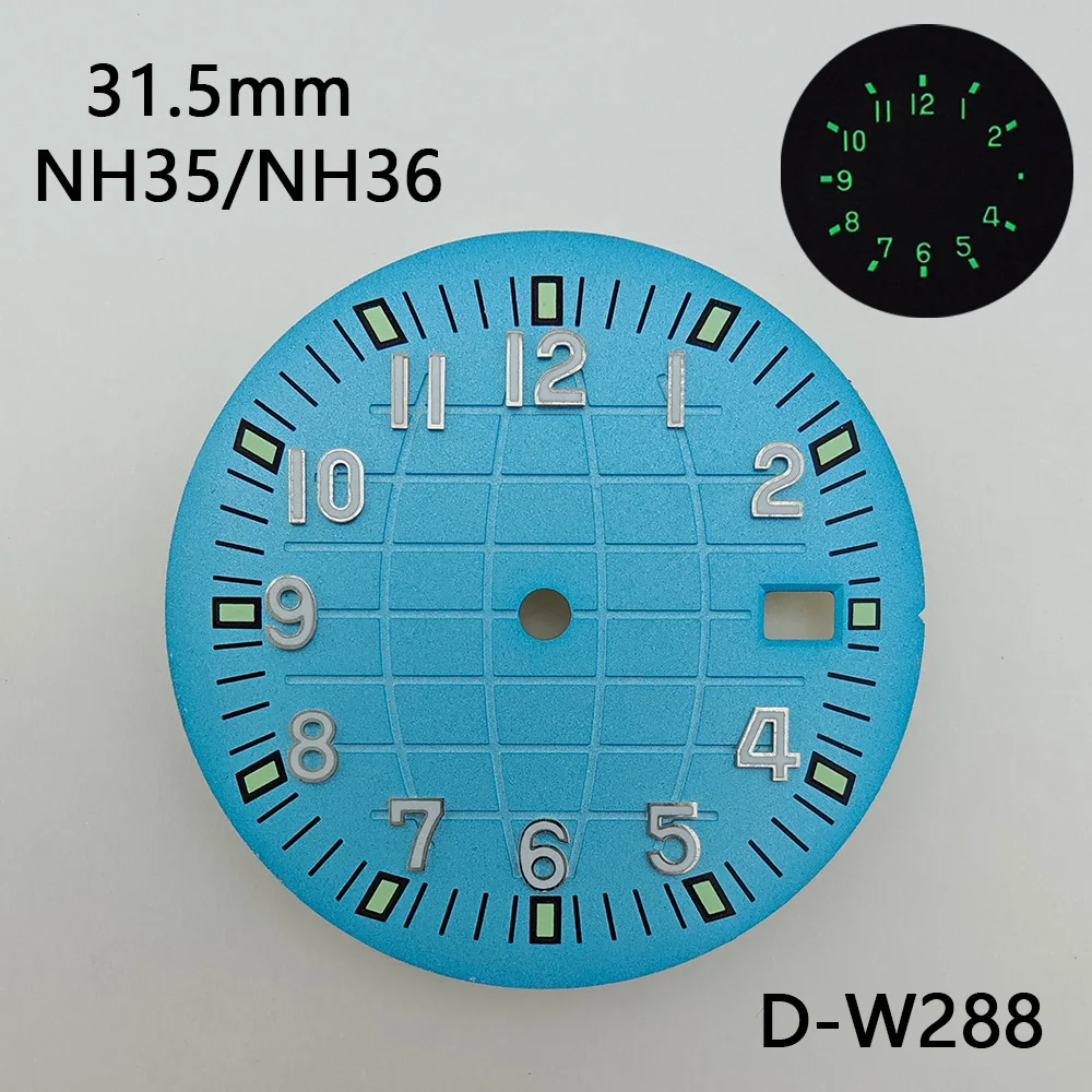 31.5mm NH35 Dial Watch Dial with Date Window, Gradient Color, Green Lume, Earth Design, Custom Logo