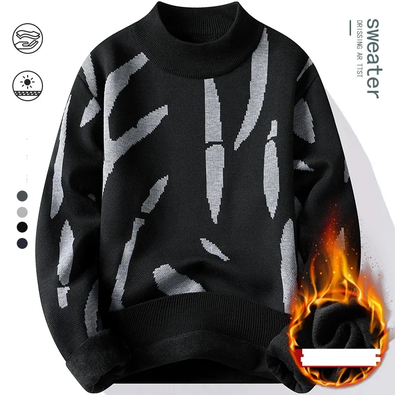 بلوفرات رجالية بنمط جديد سترة دافئة متماسكة سترة حرارية ناعمة مستوحاة من الملابس الشتوية مقاس كبير خيارات متعددة الألوان