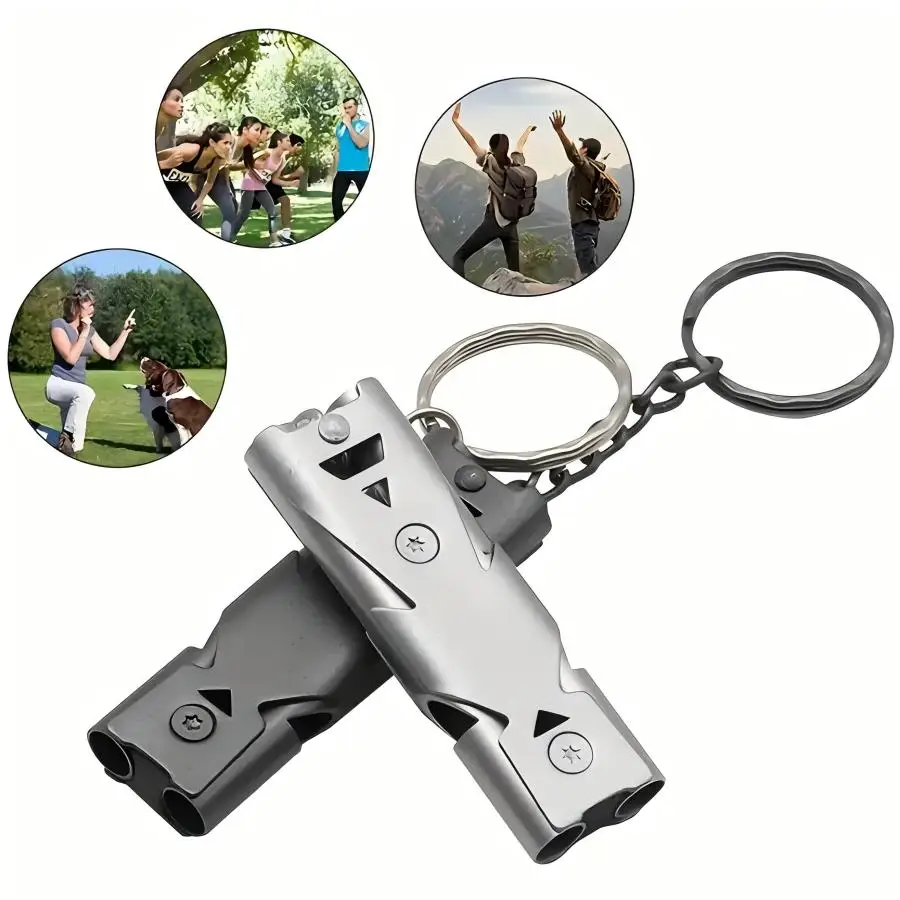 

2pc Stainless Steel Emergency Whistle High Decibel Outdoor Survival Emergency Whistle, Camping Tool Multifunction Whistle