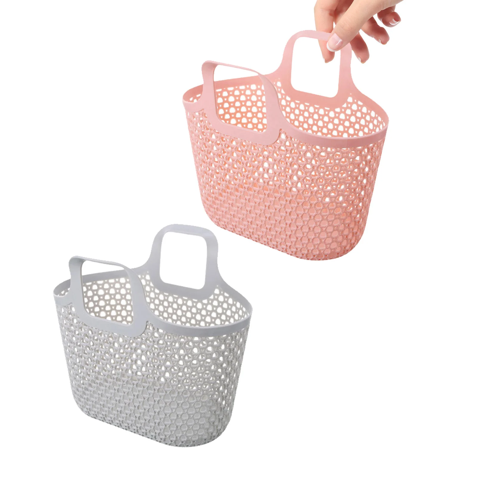 

2Pcs Hollow Bathroom Basket Handheld Storage Container Household Organizer Portable Shower Toiletries Storage Tool