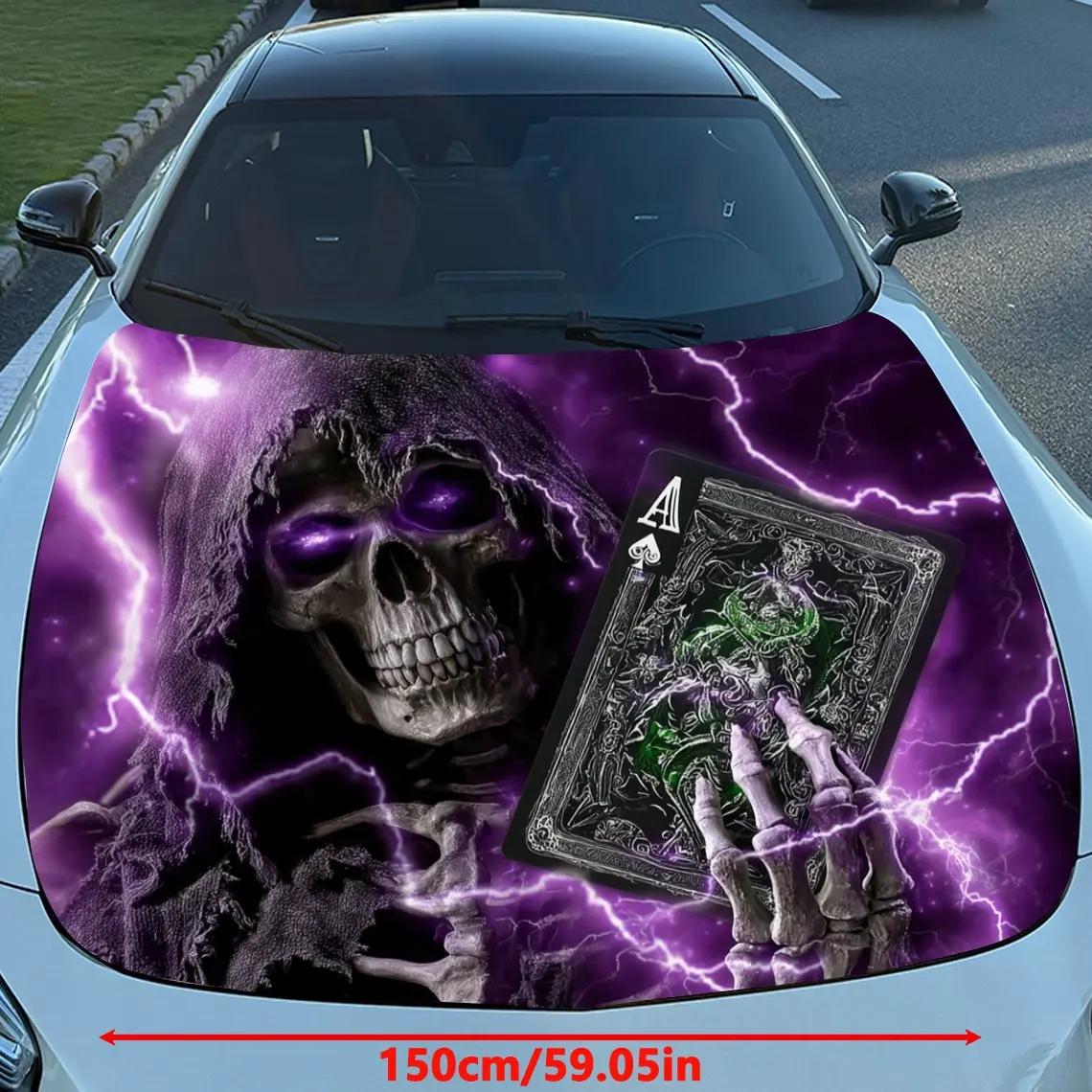 Purple Lightning Poker Skeleton Car Hood Stickers, Colorful Vinyl Decorative Stickers, High Quality Adhesive, Fashionable Design