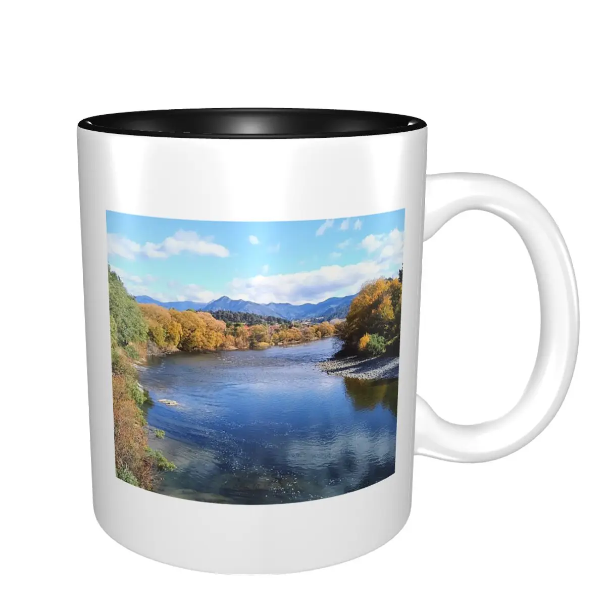Wide River In New Zealand With Autumnal Trees Mug Funny Ceramic Coffee Cups Tea Mugs Milk Cup Drinkware Gifts for Woman Man