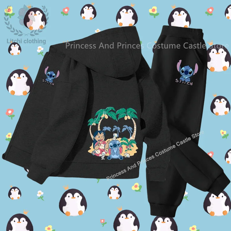 Zipper jacket set Stitch Disney Cartoon Jacket Boys Coats Children Clothing Woodstock Autumn Girls Clothes Cartoon Jeans Coat